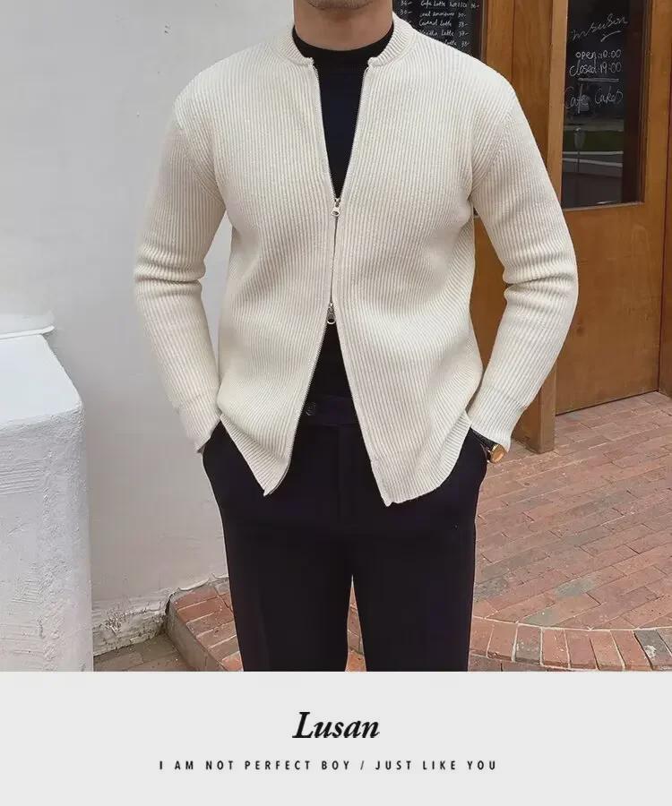 Мужской свободный вязаный свитер-кардиган куртка - модный корейский стиль для весны и осени 2024 года