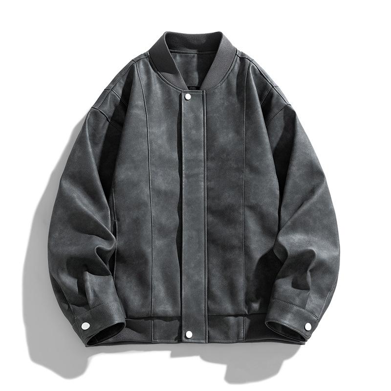 Jacket Men's Spring Trend Pu Men's Vintage Baseball Collar Clothes Casual Men's Leather Jacket Solid Color Loose Coat Men