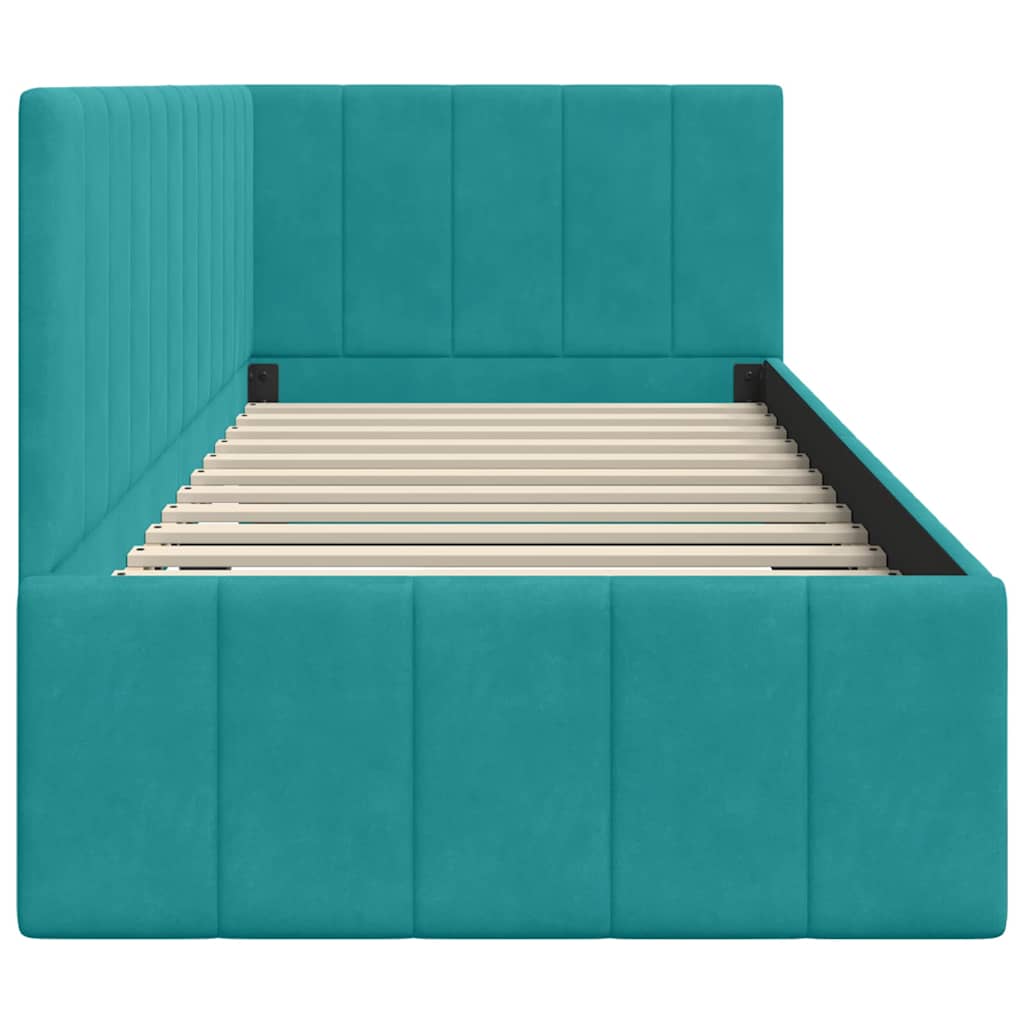 L shaped bed frame with headboard turquoise 80 cm x 200 cm velvet