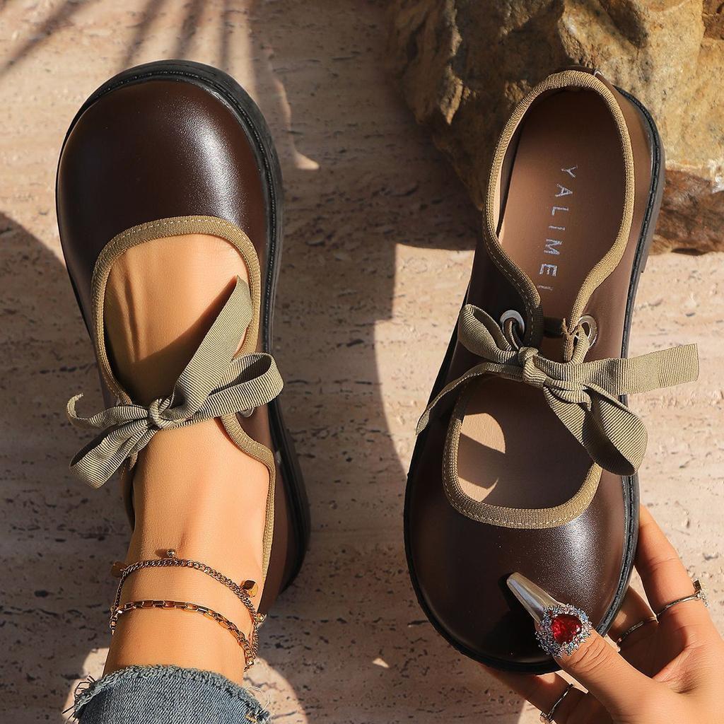 Женские туфли из высококачественной кожи, весенне-летняя мода, круглый носок, шнуровка, неглубокий вырез, плоская подошва, туфли-лодочки Мэри Джейн