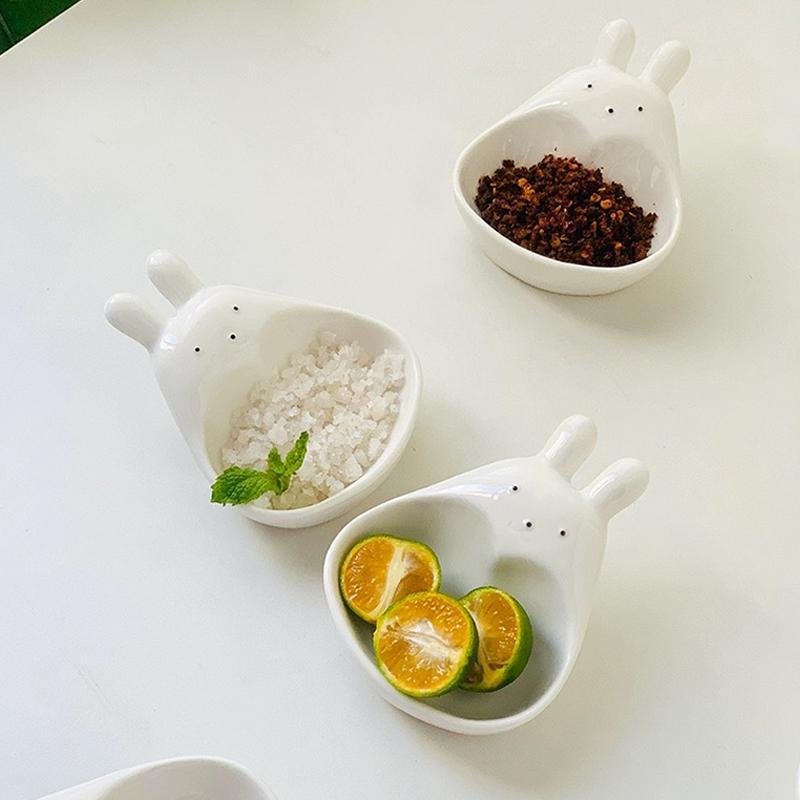 Ceramic Dipping Plate With Handle Sauce Plate Cute Rabbit Cat Seasoning Plate Sushi Dipping Bowl Snack Plate Kitchen Supplies