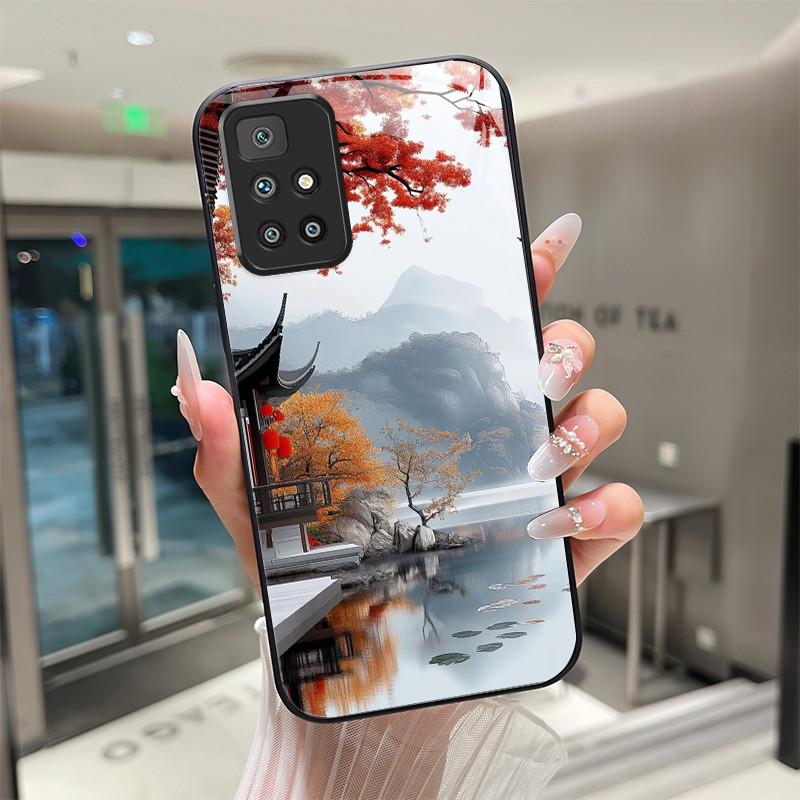 For Xiaomi Redmi 10 Prime 2022 Phone Case Tempered Glass Hard Shell flower Cute cats Coque For Redmi10 10Prime 2022 Back Cover