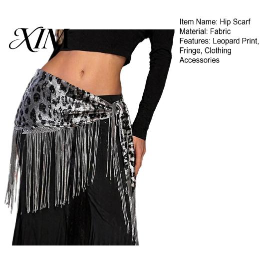 Stage Dance Accessory Women Leopard Fringe Hip Scarf, Belly Sequins Wrap Skirt, Waist with Tassels, Performance Clothing Accessories Tassel Belt