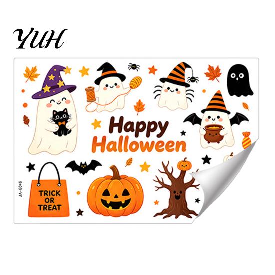 Cute Ghost Pumpkin Wall Stickers Halloween Stickers, And Print Decals, Indoor Party Atmosphere Removable PVC DIY Holiday for Classroom Window