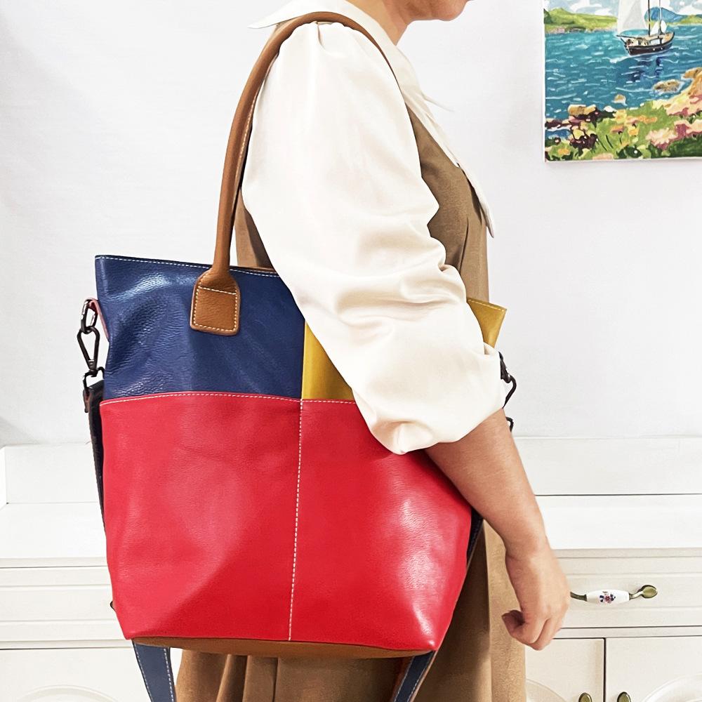 Vintage Color Patchwork Single Shoulder Tote Crossbody Bag