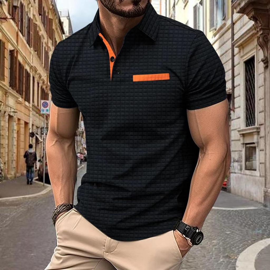 Plus Size Summer New POLO Shirt Button Jacquard Plaid Men's Sports Polo Shirt Large Size Polo Shirt