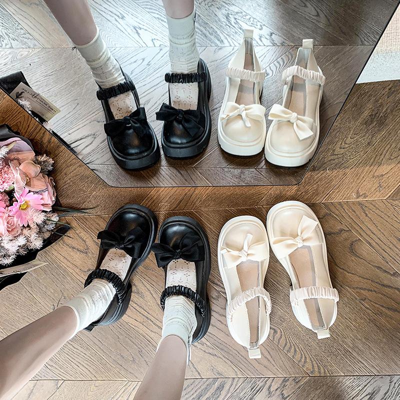 Туфли-лодочки на высоком каблуке с бантом, французские одинарные туфли, женские 2025 осень, новые, толстый каблук, толстая подошва, Мэри Джейн, маленькие кожаные туфли