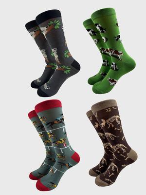 1/4 пары новых счастливых мужских носков с индивидуальным новшеством, с принтом животных, коалой, динозавром, пандой, экипажем, Harajuku, носки средней длины для скейтбординга, Ma