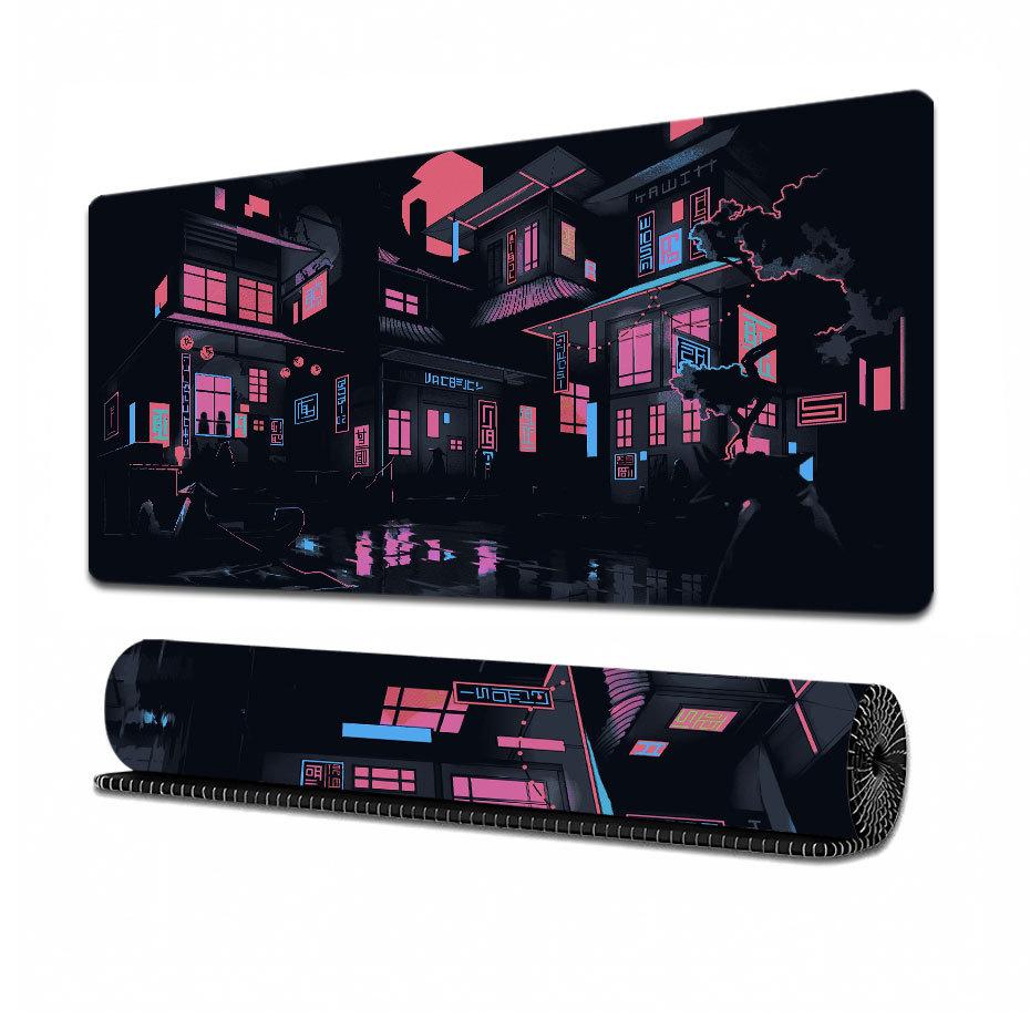 Japanese Anime-style Mousepad, Extra-large Gaming Mouse Pad with Cyberpunk Urban, Fantasy Animation Style, Non-slip Desk Mat, 800x300x3 Mm