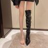 Женские остроносые черные рыцарские ботинки 2025 зима новый тренд зарубежный газ ботфорты на платформе узкие ботфорты до колена
