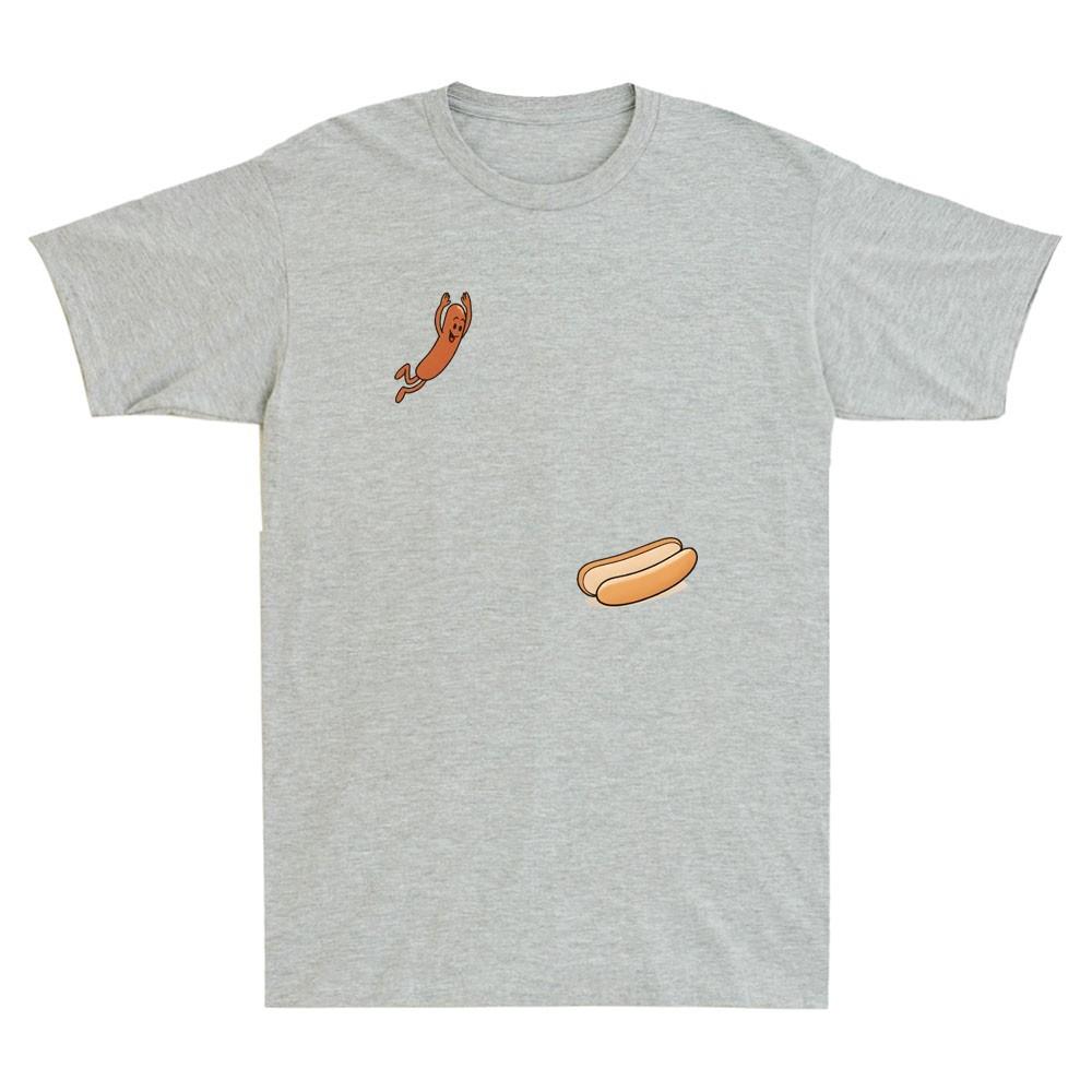 Hot Dog Jumping Into Bun Sausage Bbq High Dive Funny Graphic Retro Unisexs Tshirt