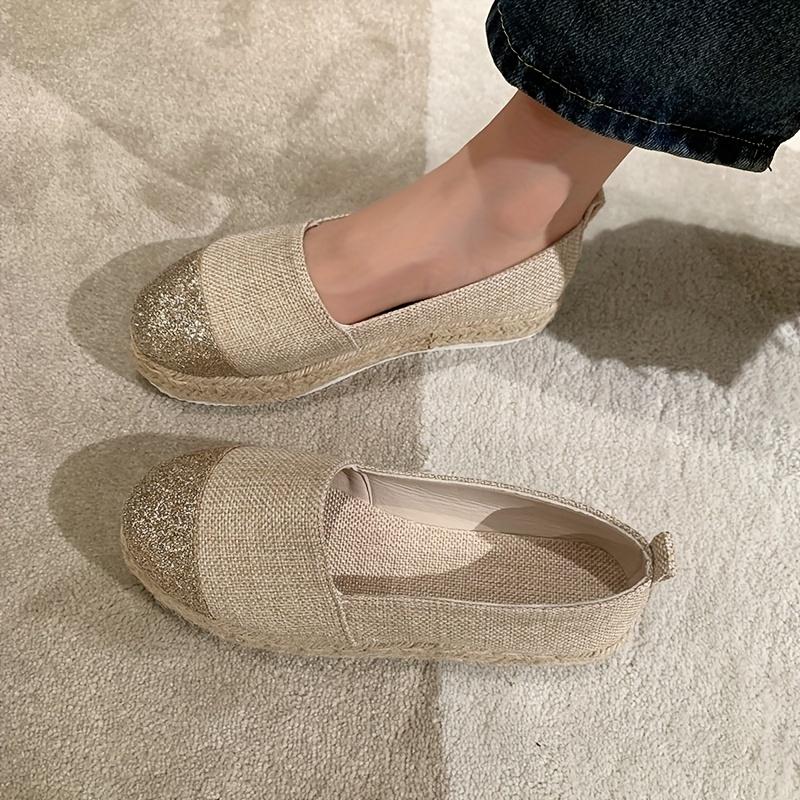 Женские эспадрильи, прогулочные туфли без шнуровки с блестками, повседневные кроссовки на платформе на толстой подошве для музыкального фестиваля