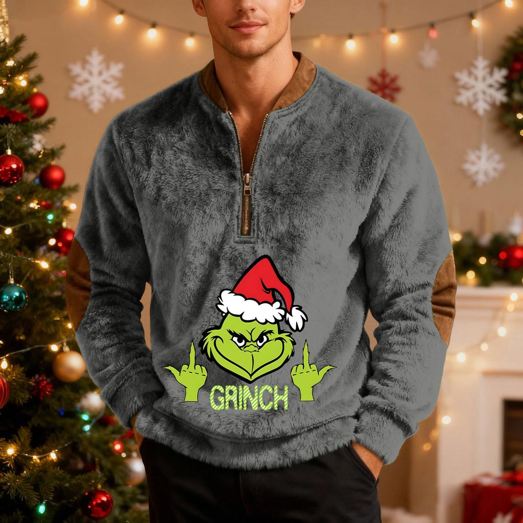 Mens Christmas Sweater Zip Up Sweatshirts Vintage Knit Graphic Sweatshirt Xmas Stand Collar Pullover