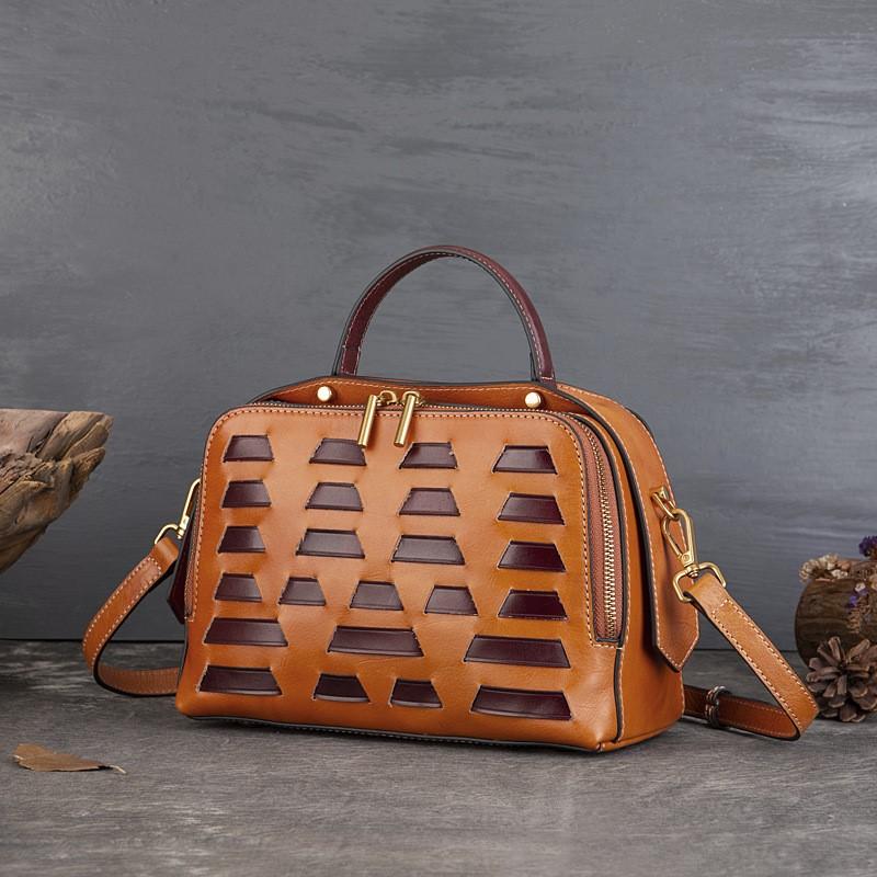 Johnature Retro Woven Large Capacity Handbag Genuine Leather Versatile Soft Cowhide Women's Shoulder Bag