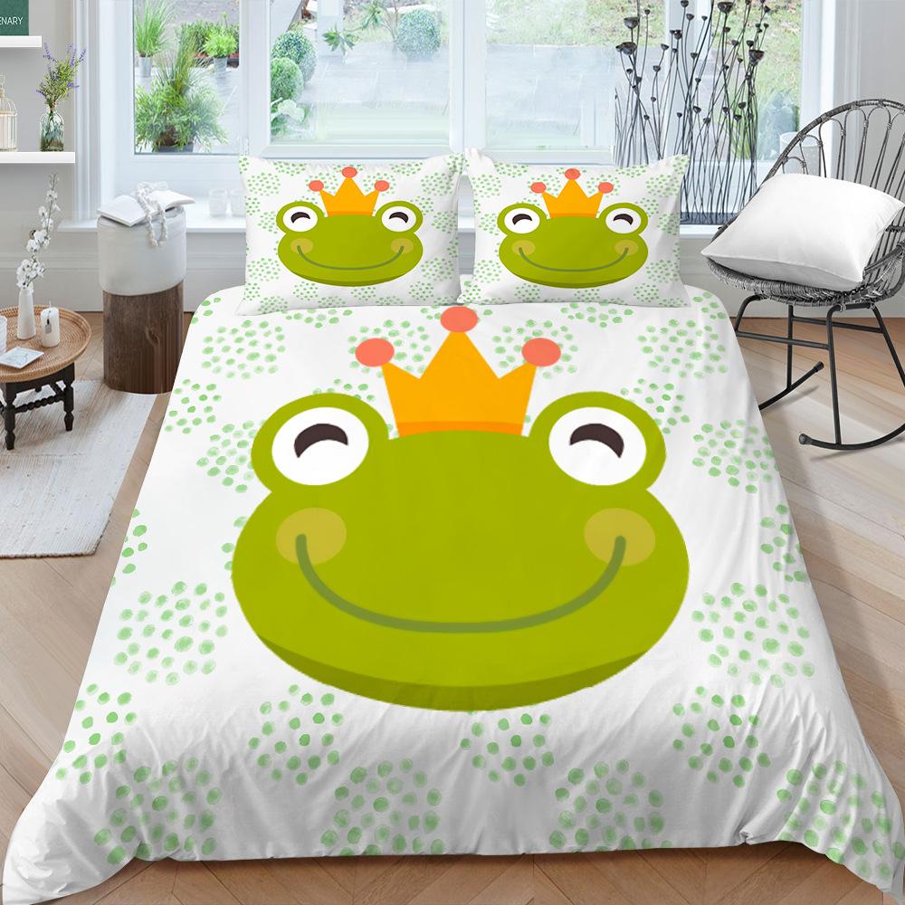 Animal Frogs Duvet Cover Set King Queen Size Green Lovely Cartoon Frog Bedding Set Kids Toad 2/3pcs Polyester Comforter Cover