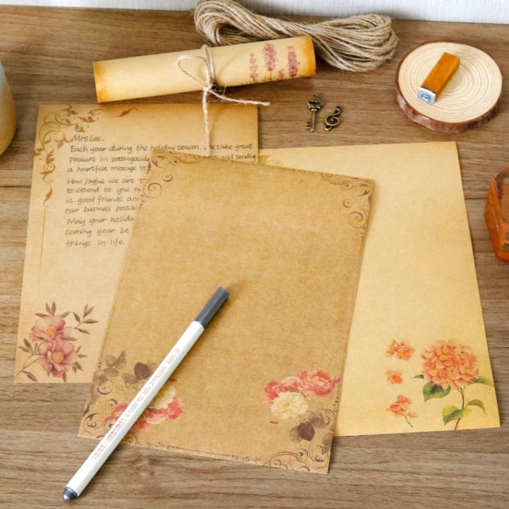 8 Pieces Antique Colored Printed Writing Paper Kraft Writing Stationery Papers Mail Paper