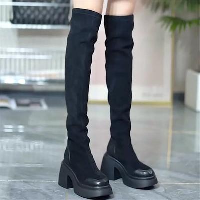 Новые осенне-зимние ботинки женские одинарные ботинки облегающие ногу эластичные ботинки на высоком каблуке ботфорты выше колена эластичная ткань женские ботинки