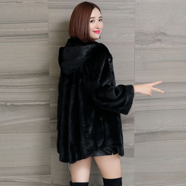 Winter All-match Warmth and Cotton Thick Imitation Mink Fur Coat Mink Fur Coat Women's Mid-length Hooded Waist Big Swing Fur Trench Coat
