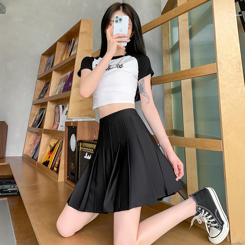 Summer Women's Half-body Skirt Pocket Solid Color Temperament Elegant Elastic Waist Pleated Skirt High-waisted Short Skirt