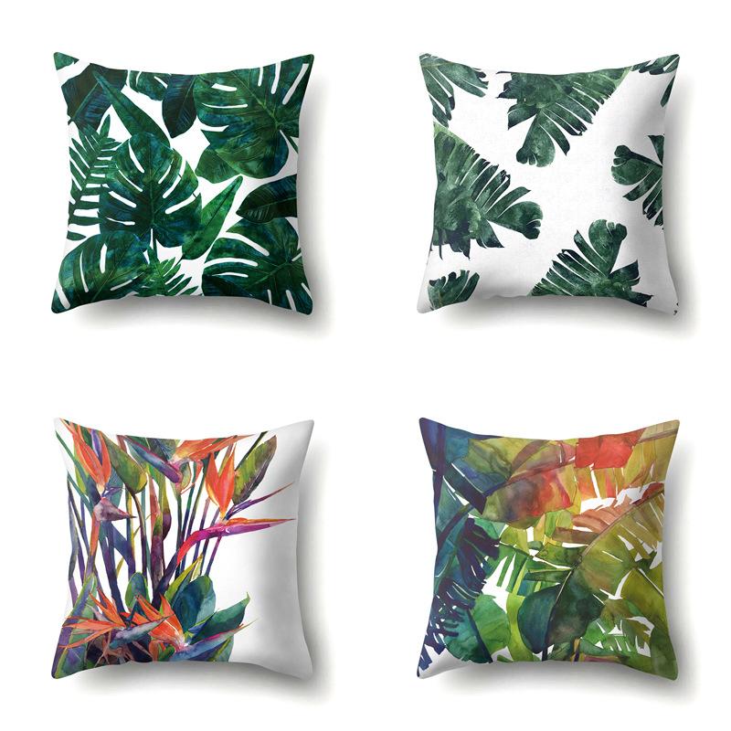 Polyester Pillow Case Nordic Ins Style Plant Flower Print Peach Leather Velvet Cushion Cover Car Waist Cushion Cover