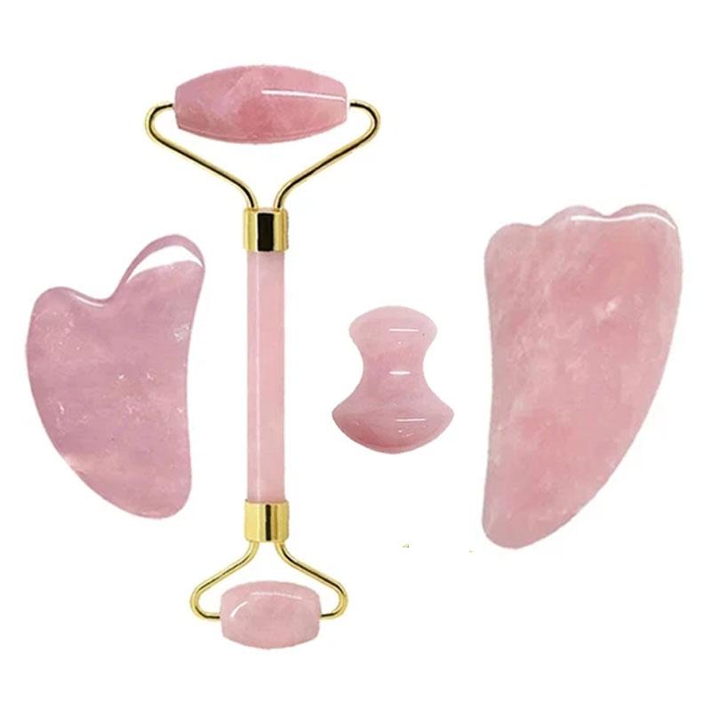2/3/4pcs Natural Rose Quartz Obsidian Jade Roller Gua Sha Stone Set Gouache Scraper Facial Lifting Anti-Wrinkle Skin Care Tools