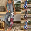 Women Ladies Fashion Summer Sleeveless Fashion Floral Embroidered Ripped Jumpsuit Denim Overall Rompers