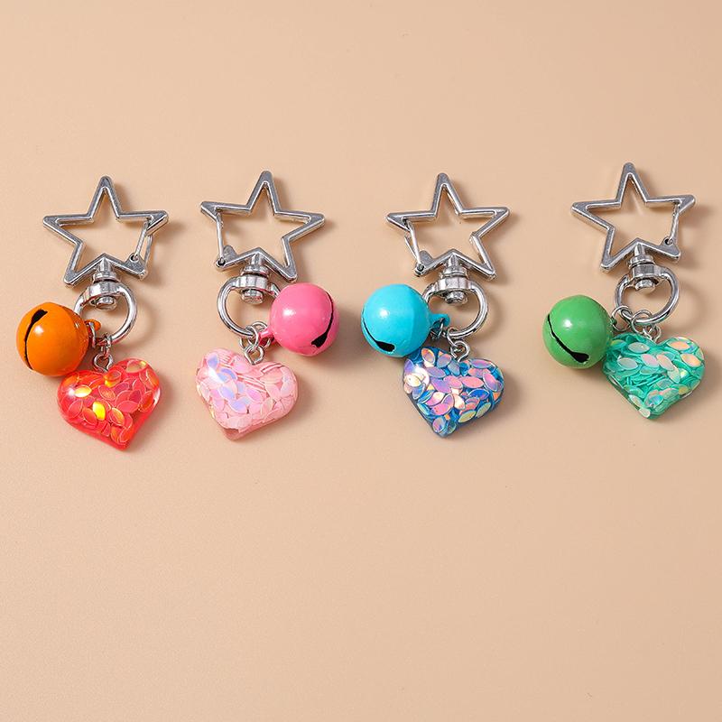 Cute Resin Glitter Love Heart Key Chain Bell Key Rings for Women Girls Handbag Pendants DIY Handmade Jewelry Gifts