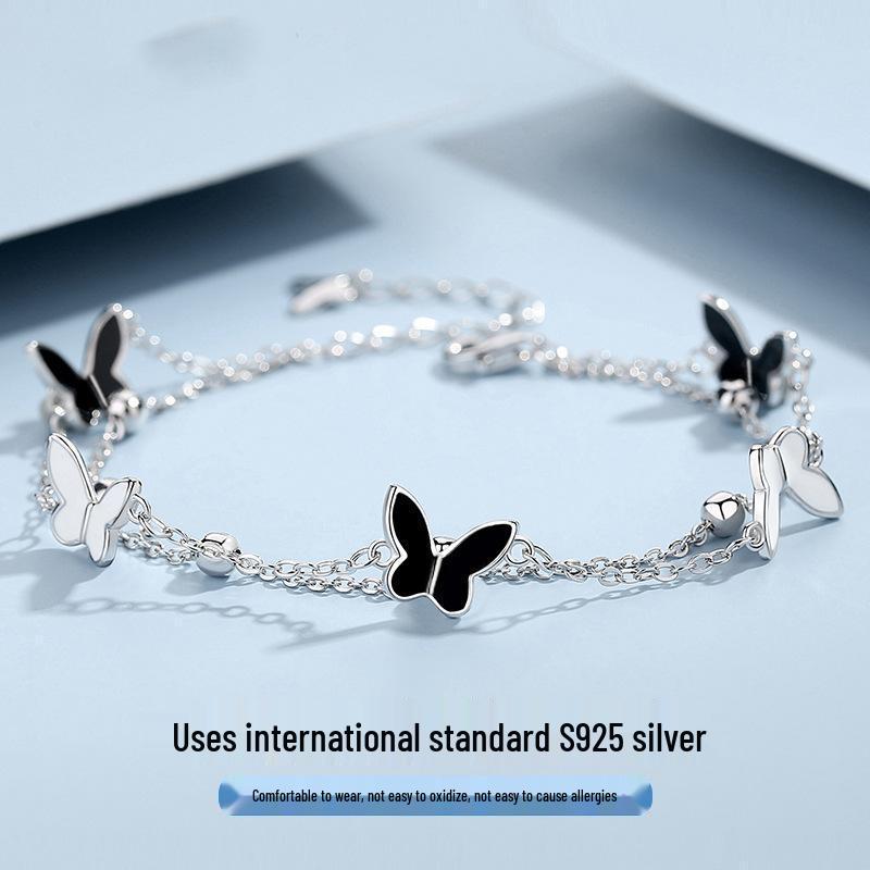 Butterfly 925 Silver Bracelet for Women - 18k Rose Gold, Niche Design, Ideal Student Gift for Christmas or Valentine's Day.