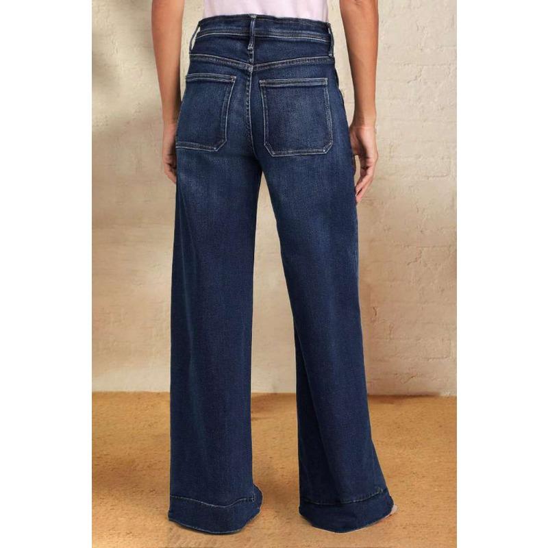 Women's New Spring Lace-up Stretch Jeans Straight Temperament Models Wide-leg Trousers
