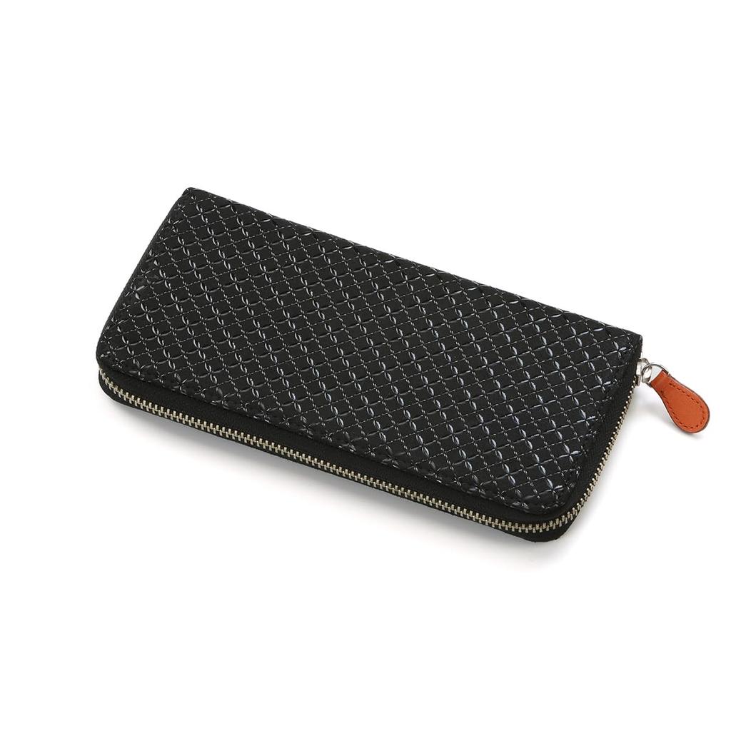 Inden HISOCA Hisoka Traditional Craft Koshu Inden Deerskin Lacquer Original Brand Wallet Black with Black Lacquer and Shippo Pattern [Inden-ya]