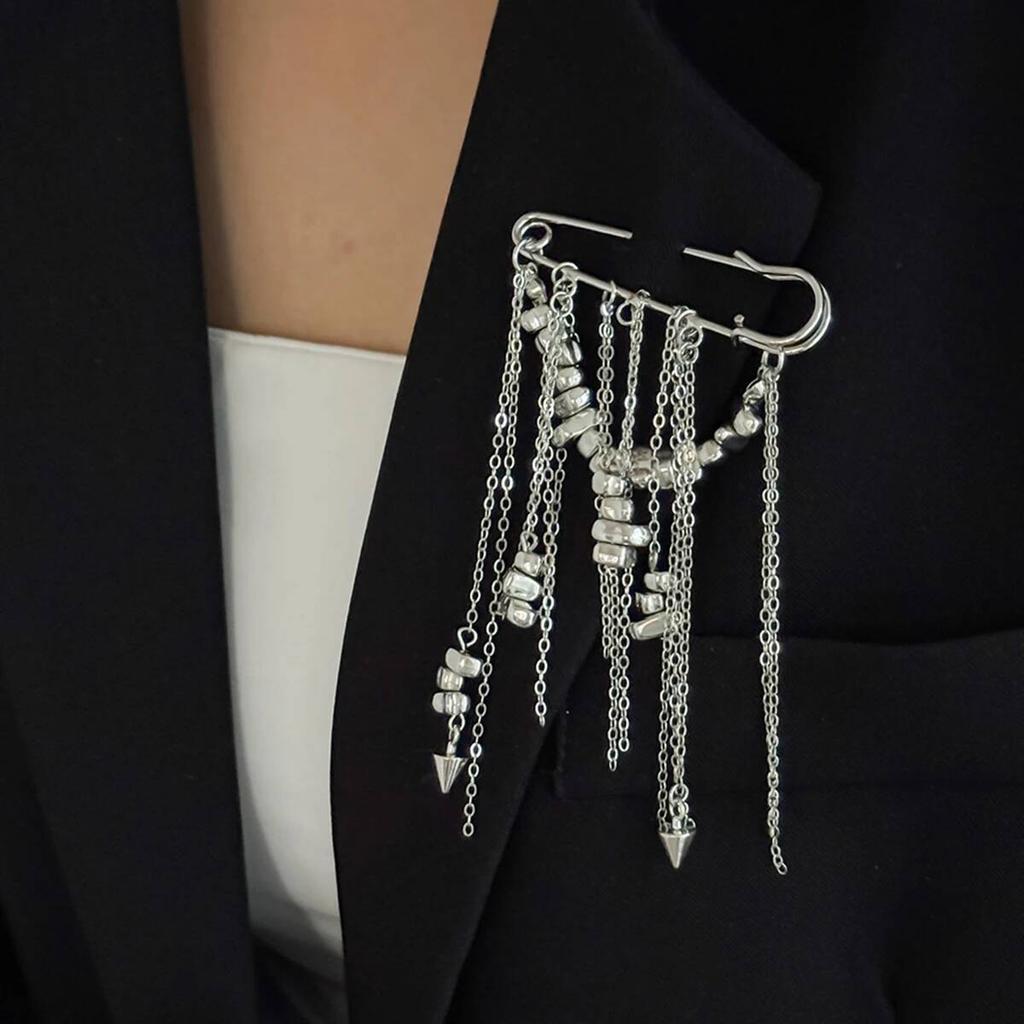 Salircon Exquisite Irregular Tassel Chain Broochs Women Design MultiFunctional Pant Chain Charm Clothes Pin Accessory Jewelry