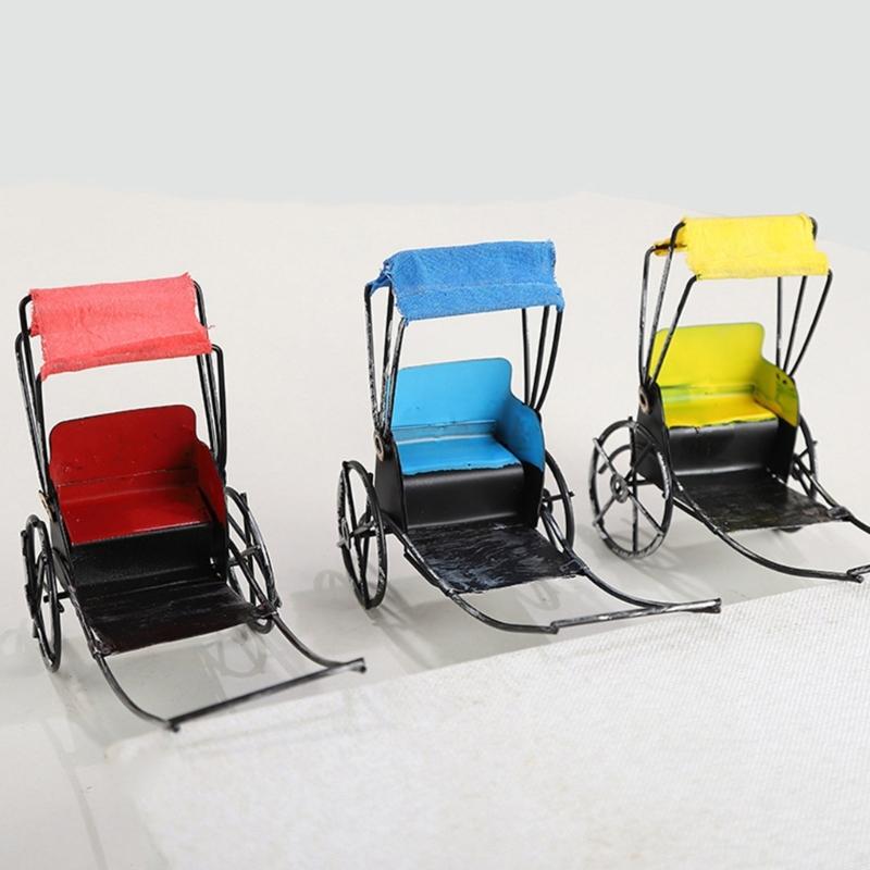 Retro Rickshaw Statue Iron Rickshaw Sculptures Vintage Rickshaw Model Tabletop Ornament Decorative Rickshaw Model