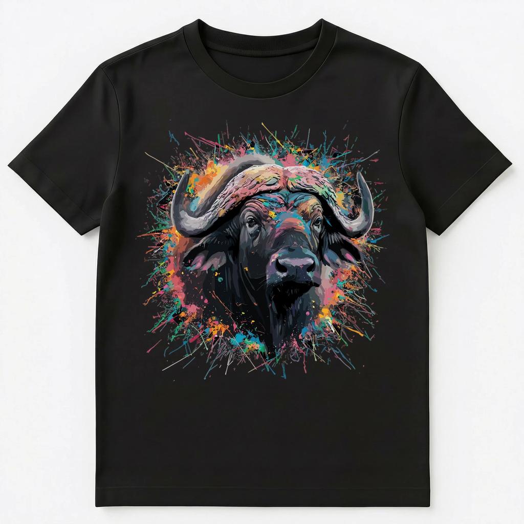 Colorful Paint Splash Buffalo Face Art Graphic Unisex T-shirt Tops Tees Unisex
