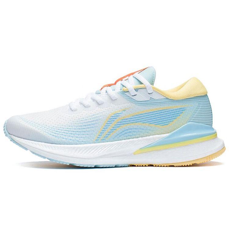 Li-Ning Lightweight High Resilience Fabric Shock Absorption Non-Slip Wear-Resistant Low-Top Running Shoes Women Sneaker White Blue ARHS038-1