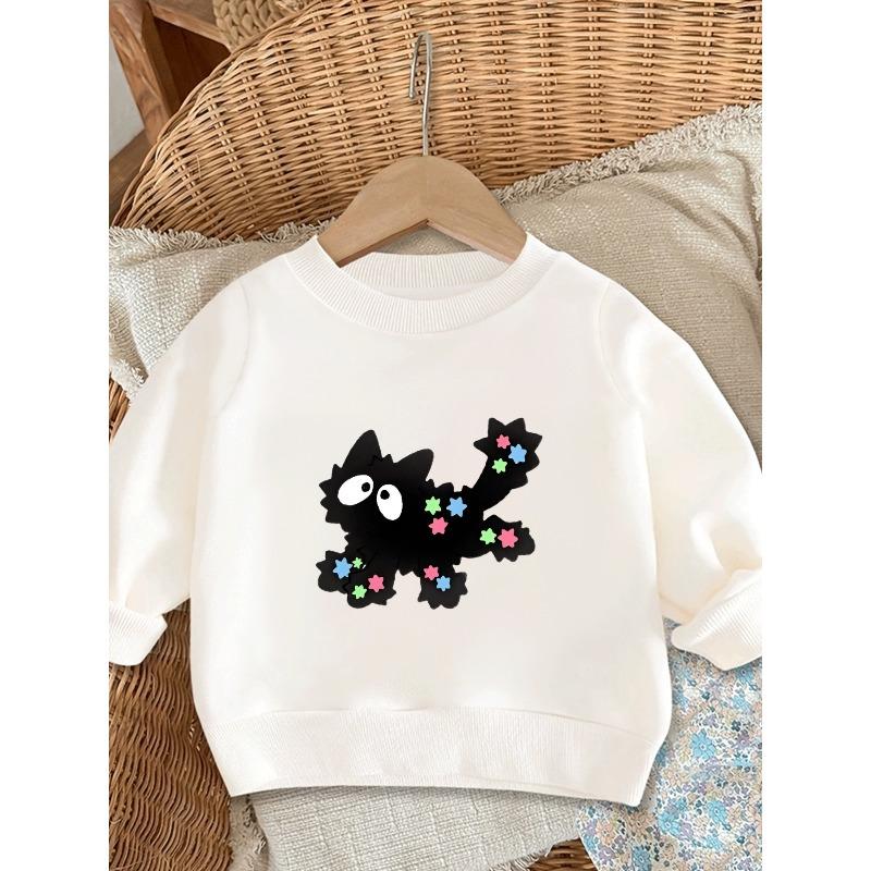 Cai Xing Black Cat Print 0-3 Years Girls' Cute Spring/Autumn Long Sleeve Round Neck Sweatshirt