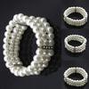 Fashion 3 Rows Faux Pearl Rhinestone Decor Elastic Stretchy Bangle Bracelet