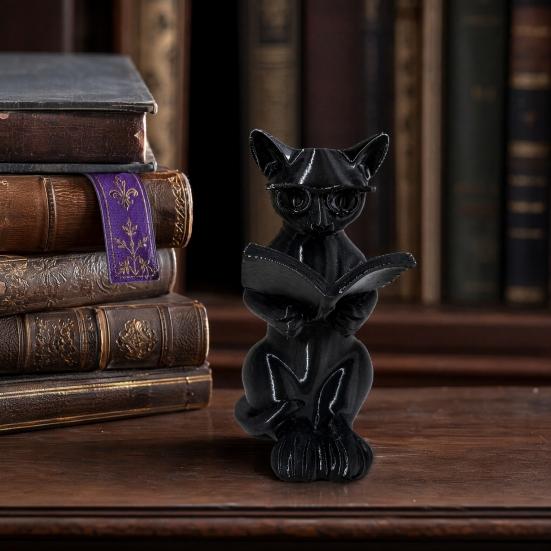 Декорация для стола Кот 3D-печатная статуэтка Читающий кот, Фигурка с книгой и очками, Художественное украшение, Современная декоративная скульптура животного для дома