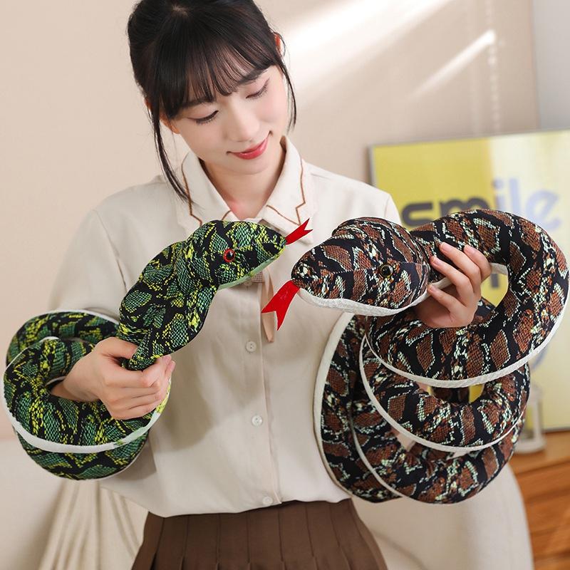 2.2/3/4M Giant Green& Brown Cobra Plush Toy Lifelike Coiled Snake Stuffed Long Pillow Funny Spoof Joke Soft Toys