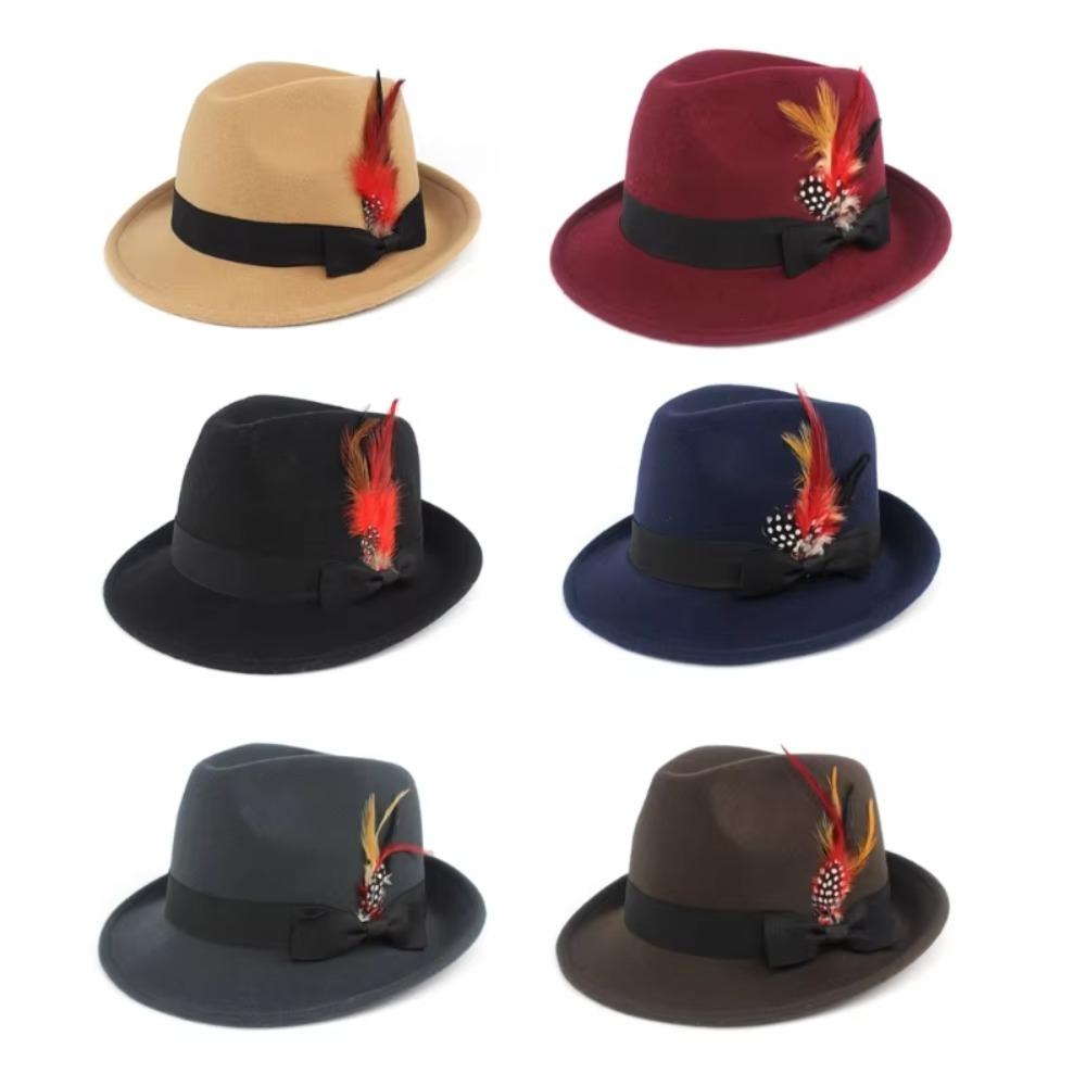 Wild Brim Jazz Hats Имитация шерсти Костюм Кепка для косплея Практичные украшения из перьев Шляпа для улицы