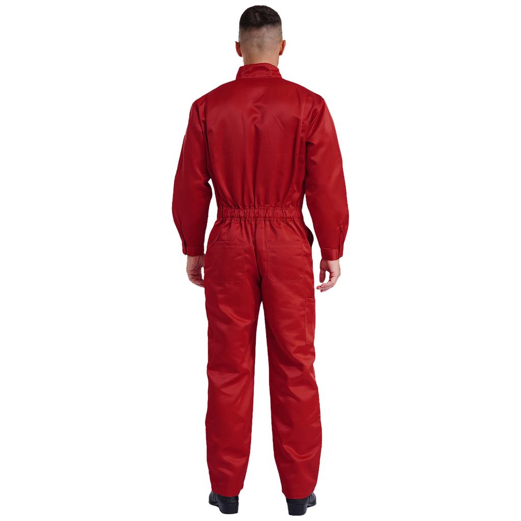 Mens Pure Cotton Jumpsuit Stand Collar Design Long Sleeve Front Zip Overalls Work Uniform Coveralls
