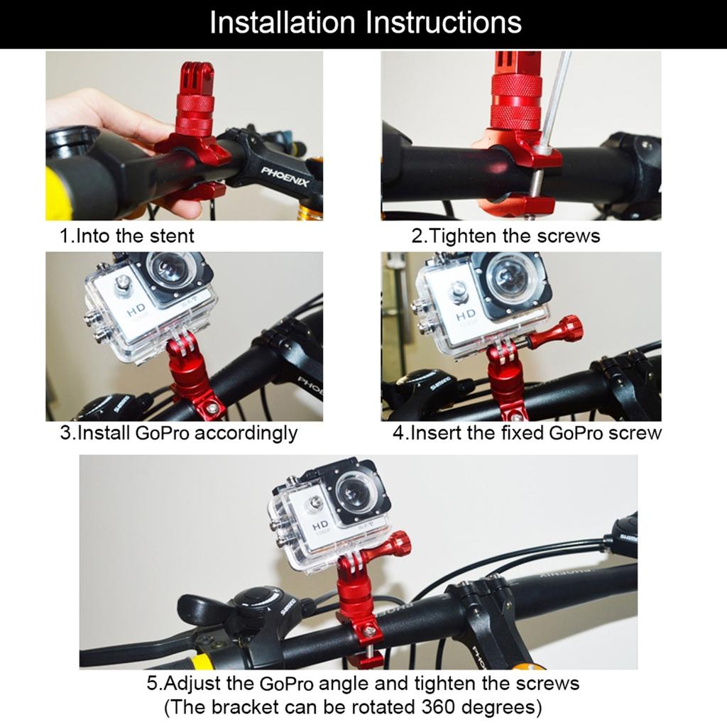 PULUZ 360 Degree Rotation Bicycle Aluminum Alloy Handlebar Adapter Mount Bicycle Rack Mount Holder