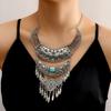 Bohemian Layered Zinc Alloy Leaf Pendant Necklace With Tassels For Vintage Style Jewelry