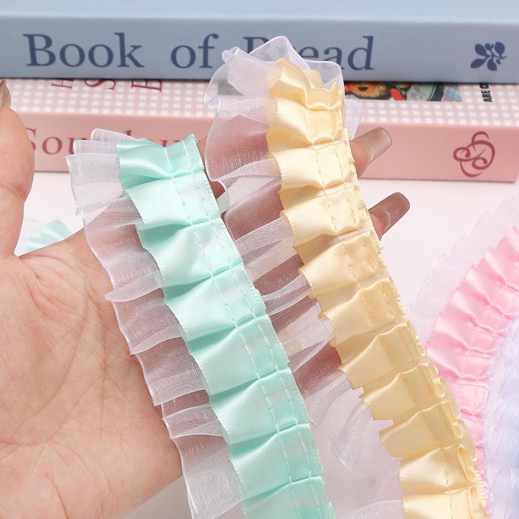 [1м] Двухслойное плиссированное кружево, кружево из снежного газа, кружево для платья принцессы, сделай сам, цветочные аксессуары