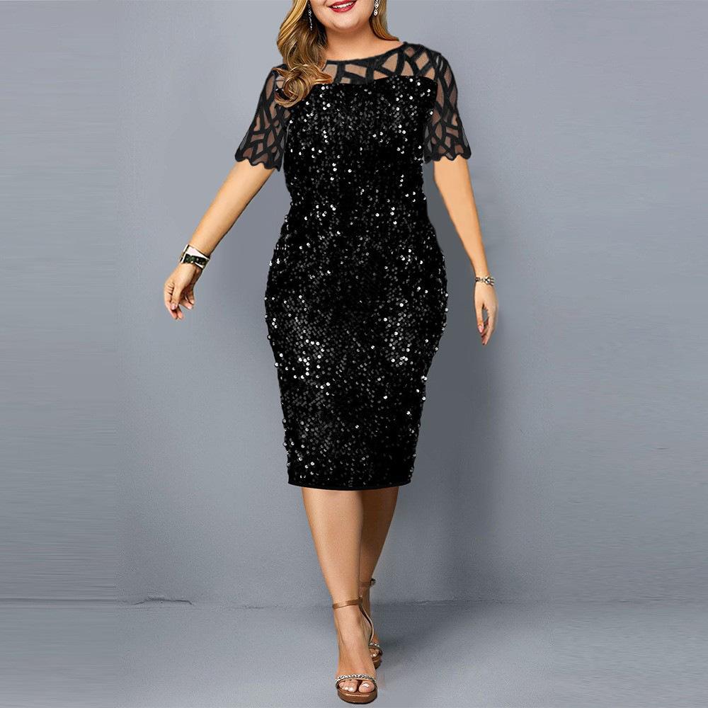 Summer Women's Dress Plus Size Personality Sequin Women's Short-sleeved Dress