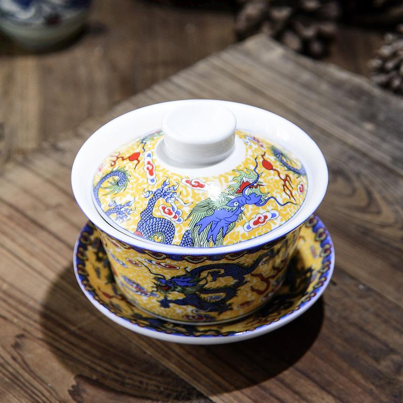 Chinese Kungfu Gai Wan Teaset China Glass Tea Sets Dehua Gaiwan Tea Porcelain Teapot Tea Set for Travel Beautiful Easy Kettle