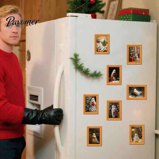 Декоративные магниты для металлических поверхностей Маленький холодильник Рамка для фото, Забавный узор с призраками Магнитные Винтажные Фотографии Мини Золотая Рамка Холодильник Кухня