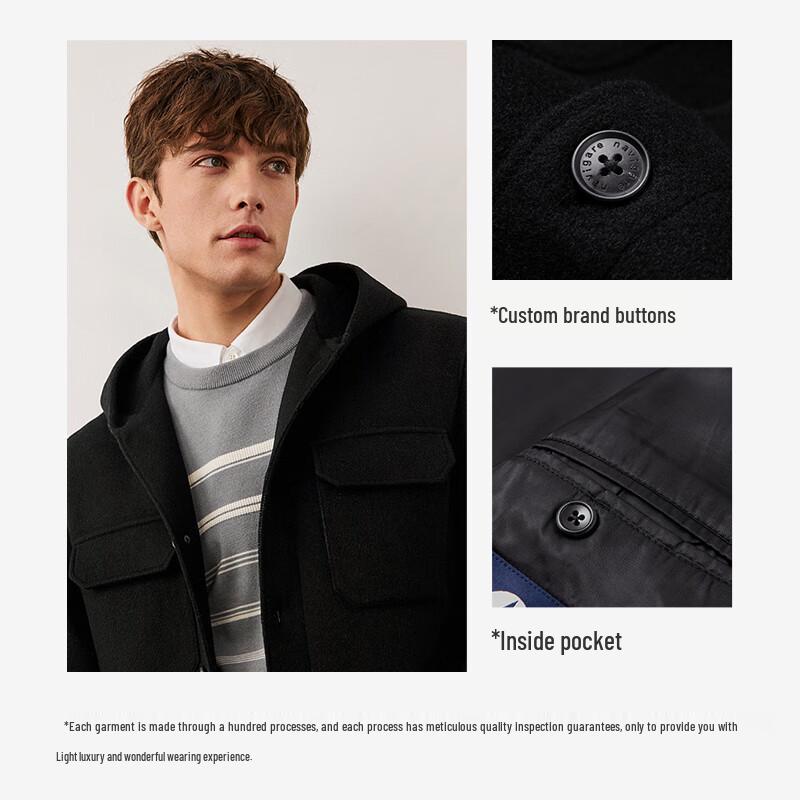 Navigare Men's Winter Hooded Wool Coat