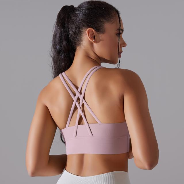 U-neck Crisscross Straps Sports Bra Women Push Up Workout Athletic Yoga Brassiere Padded Straps Backless Gym Crop Tank Tops