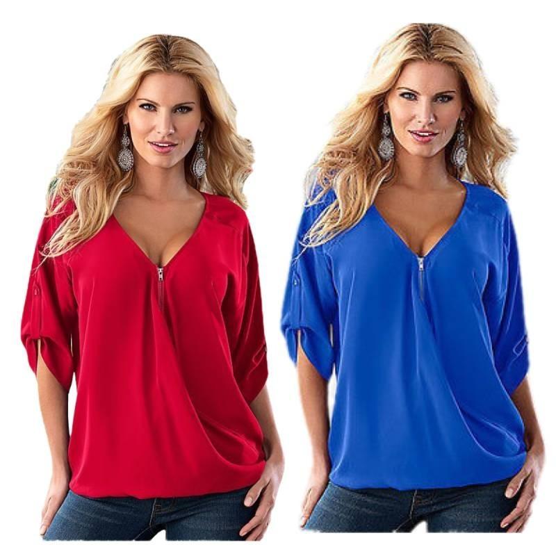 Elegant Chiffon Blouse For Women Summer Loose Fit Pullover Top In Solid Colors