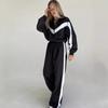 Женский черно-белый спортивный костюм на молнии с брюками широкого кроя, повседневная спортивная одежда, комплект из двух предметов